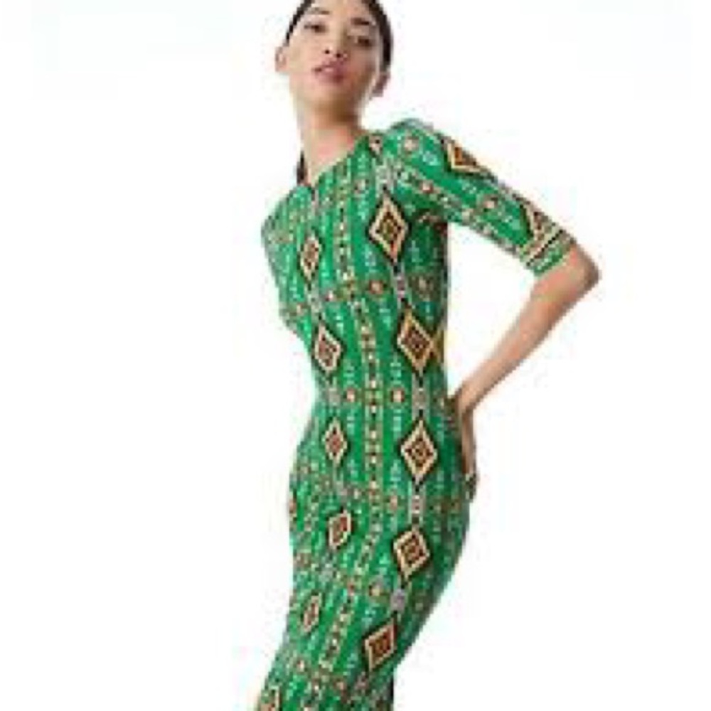 Alice and Olivia Emerald Delora Mystic Ikat Sheath Midi DressGreen